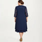 Plus Size Lace Yoke Midi Dress with Sheer Sleeve Detail and Layered Hem Flowy Elegant Dress