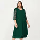 Plus Size Lace Yoke Midi Dress with Sheer Sleeve Detail and Layered Hem Flowy Elegant Dress