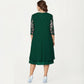 Plus Size Lace Yoke Midi Dress with Sheer Sleeve Detail and Layered Hem Flowy Elegant Dress
