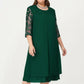 Plus Size Lace Yoke Midi Dress with Sheer Sleeve Detail and Layered Hem Flowy Elegant Dress