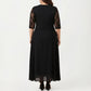 Plus Size Lace Panel Midi Dress with Sheer Overlay Hem and Short Sleeve Elegant Flowy Dress
