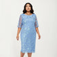Plus Size Lace Sheath Dress with Sheer Short Sleeve Fitted Knee Length Elegant Dress