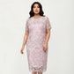 Plus Size Lace Sheath Dress with Sheer Short Sleeve Fitted Knee Length Elegant Dress