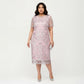 Plus Size Lace Sheath Dress with Sheer Short Sleeve Fitted Knee Length Elegant Dress