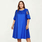Plus Size A Line Dress with Lace Yoke Short Sleeve Loose Fit Knee Length Casual Dress