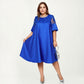 Plus Size A Line Dress with Lace Yoke Short Sleeve Loose Fit Knee Length Casual Dress