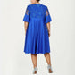 Plus Size A Line Dress with Lace Yoke Short Sleeve Loose Fit Knee Length Casual Dress