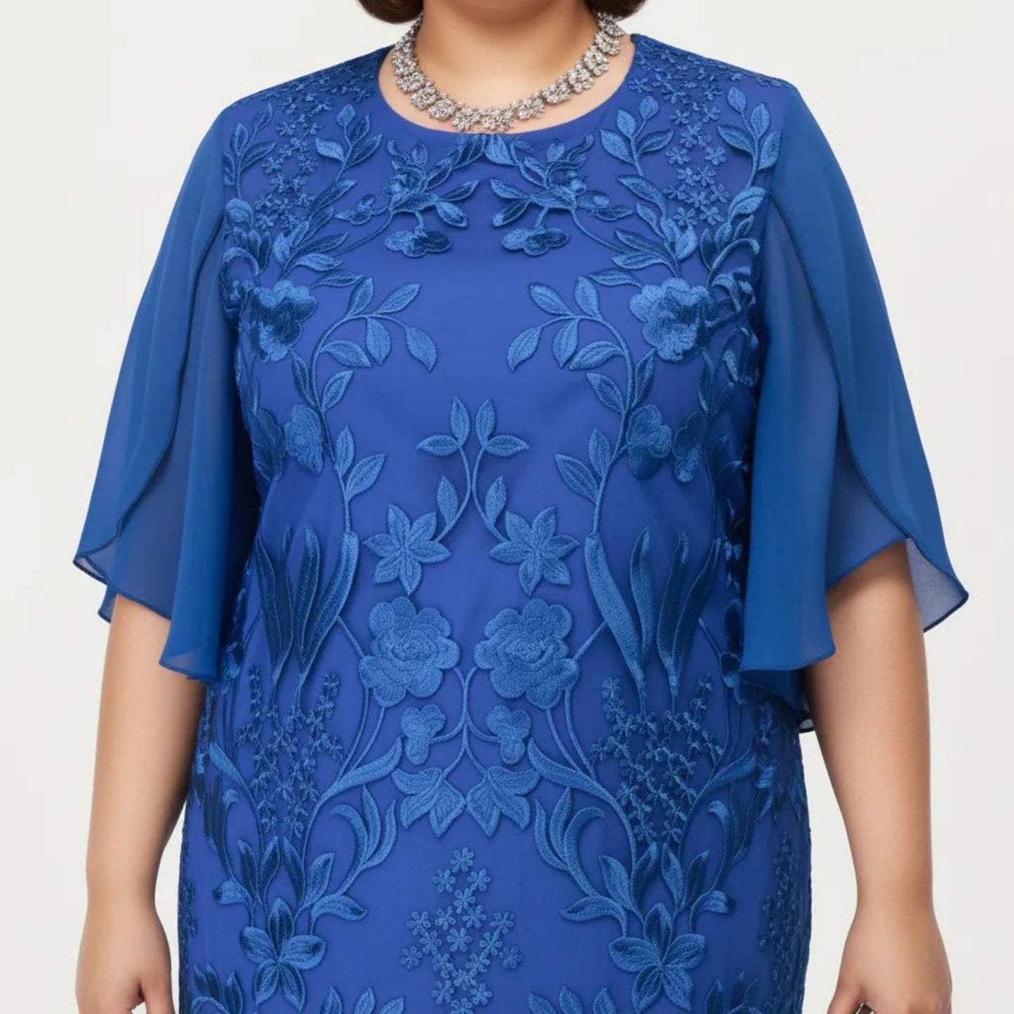 Plus Size Lace Midi Dress with Sheer Overlay Short Sleeve Loose Fit Elegant Knee Length Dress