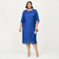 Plus Size Lace Midi Dress with Sheer Overlay Short Sleeve Loose Fit Elegant Knee Length Dress
