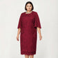 Plus Size Lace Midi Dress with Sheer Overlay Short Sleeve Loose Fit Elegant Knee Length Dress