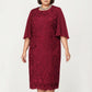 Plus Size Lace Midi Dress with Sheer Overlay Short Sleeve Loose Fit Elegant Knee Length Dress
