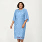 Plus Size Lace Midi Dress with Sheer Overlay Short Sleeve Loose Fit Elegant Knee Length Dress