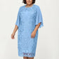 Plus Size Lace Midi Dress with Sheer Overlay Short Sleeve Loose Fit Elegant Knee Length Dress