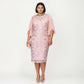Plus Size Lace Midi Dress with Sheer Overlay Short Sleeve Loose Fit Elegant Knee Length Dress