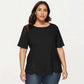 Plus Size Short Sleeve Top with Scalloped Eyelet Hem Round Neck Loose Fit Casual Blouse