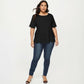 Plus Size Short Sleeve Top with Scalloped Eyelet Hem Round Neck Loose Fit Casual Blouse