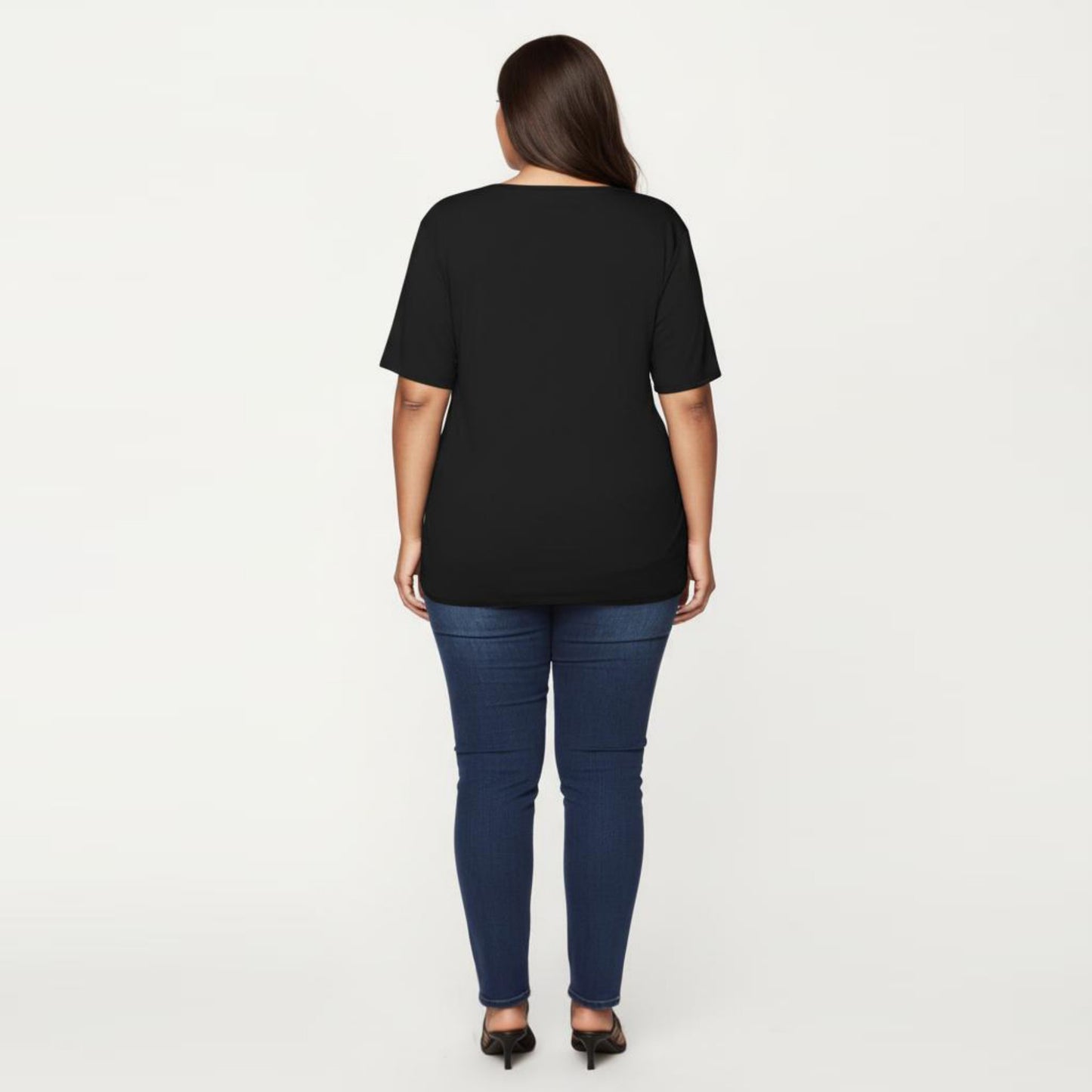 Plus Size Short Sleeve Top with Scalloped Eyelet Hem Round Neck Loose Fit Casual Blouse