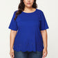 Plus Size Short Sleeve Top with Scalloped Eyelet Hem Round Neck Loose Fit Casual Blouse