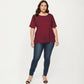 Plus Size Short Sleeve Top with Scalloped Eyelet Hem Round Neck Loose Fit Casual Blouse