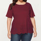 Plus Size Short Sleeve Top with Scalloped Eyelet Hem Round Neck Loose Fit Casual Blouse