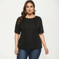 Plus Size Short Sleeve Top with Scalloped Hem Round Neck Loose Fit Casual Blouse