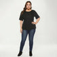 Plus Size Short Sleeve Top with Scalloped Hem Round Neck Loose Fit Casual Blouse