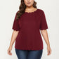 Plus Size Short Sleeve Top with Scalloped Hem Round Neck Loose Fit Casual Blouse
