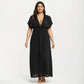 Plus Size Maxi Dress with Deep V Neck Short Sleeve Loose Fit Flowy Casual Long Dress