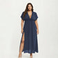 Plus Size Maxi Dress with Deep V Neck Short Sleeve Loose Fit Flowy Casual Long Dress