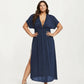 Plus Size Maxi Dress with Deep V Neck Short Sleeve Loose Fit Flowy Casual Long Dress