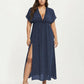 Plus Size Maxi Dress with Deep V Neck Short Sleeve Loose Fit Flowy Casual Long Dress
