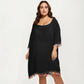 Plus Size Sheer Cover Up Dress with Tassel Trim Loose Fit Scoop Neck Beach Swim Cover Up
