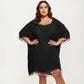 Plus Size Sheer Cover Up Dress with Tassel Trim Loose Fit Scoop Neck Beach Swim Cover Up
