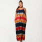 Plus Size Maxi Dress with Adjustable Strap Scoop Neck Tie Dye Print Loose Fit Casual Dress