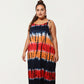 Plus Size Maxi Dress with Adjustable Strap Scoop Neck Tie Dye Print Loose Fit Casual Dress