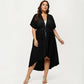 Sheer Midi Cover Up Dress with V Neck Drawstring Waist Swiss Dot High Low Hem Beach Layer