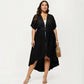 Sheer Midi Cover Up Dress with V Neck Drawstring Waist Swiss Dot High Low Hem Beach Layer
