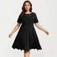 Short Sleeve Midi Dress with Laser Cut Detail Round Neck A Line Fit and Flare Casual Dress