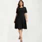 Short Sleeve Midi Dress with Laser Cut Detail Round Neck A Line Fit and Flare Casual Dress