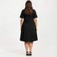 Short Sleeve Midi Dress with Laser Cut Detail Round Neck A Line Fit and Flare Casual Dress
