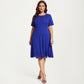Short Sleeve Midi Dress with Laser Cut Detail Round Neck A Line Fit and Flare Casual Dress