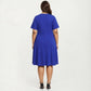 Short Sleeve Midi Dress with Laser Cut Detail Round Neck A Line Fit and Flare Casual Dress