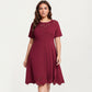 Short Sleeve Midi Dress with Laser Cut Detail Round Neck A Line Fit and Flare Casual Dress