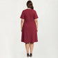 Short Sleeve Midi Dress with Laser Cut Detail Round Neck A Line Fit and Flare Casual Dress