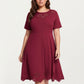 Short Sleeve Midi Dress with Laser Cut Detail Round Neck A Line Fit and Flare Casual Dress