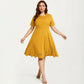 Short Sleeve Midi Dress with Laser Cut Detail Round Neck A Line Fit and Flare Casual Dress