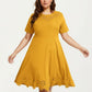 Short Sleeve Midi Dress with Laser Cut Detail Round Neck A Line Fit and Flare Casual Dress