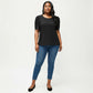 Plus Size Short Sleeve Knit Top with Puff Sleeves Textured Pattern Crew Neck Relaxed Shirt