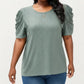 Plus Size Short Sleeve Knit Top with Puff Sleeves Textured Pattern Crew Neck Relaxed Shirt