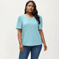 Plus Size Short Sleeve Knit Top with Puff Sleeves Textured Pattern Crew Neck Relaxed Shirt